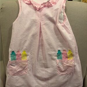 Stitchy fish Pink Sleeveless Dress with Colorful Pocket Design